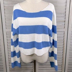 Cropped Boatneck Sweater Striped Blue & White-Large